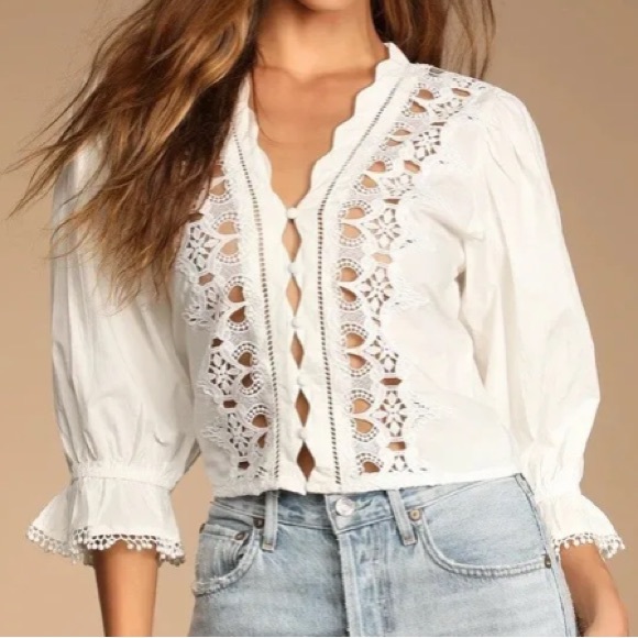 FREE PEOPLE Louella Embroidered White Top - SIZE M - Picture 1 of 8